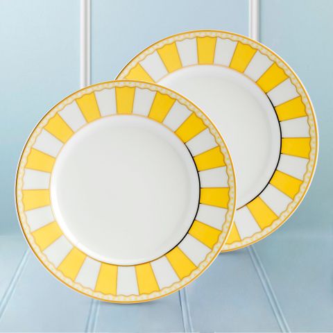  Bộ 02 đĩa tròn cỡ vừa 21cm (vàng pastel) sứ trắng | CRNIVL Yellow M-250L - Q002M 