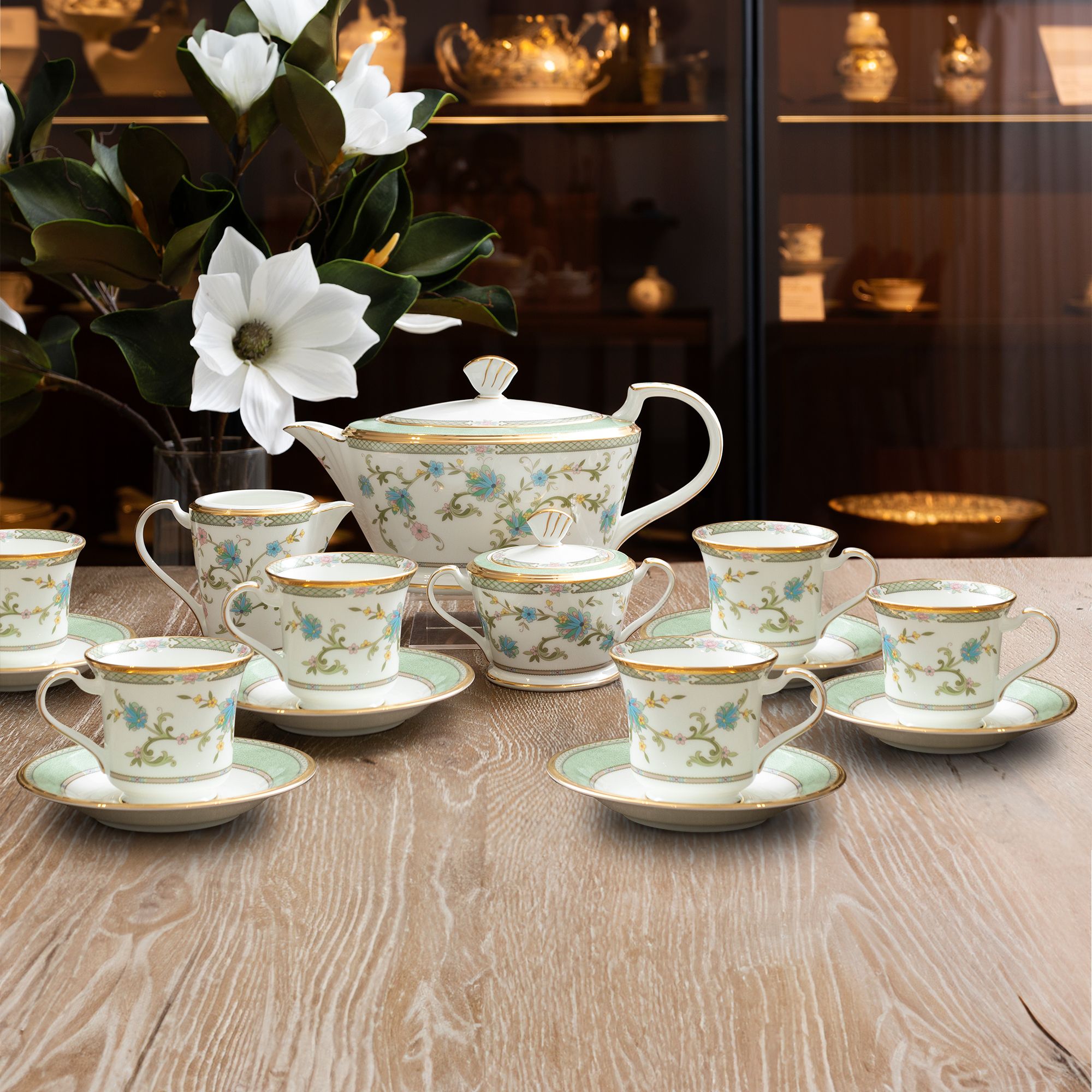  Bộ ấm chén uống trà 15 món sứ xương cao cấp viền vàng | Yoshino 9983J-T017L 