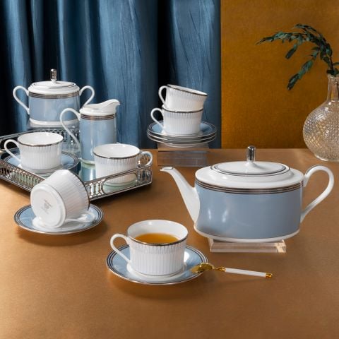  Bộ ấm chén uống trà (ấm 1.250ml, chén 245ml) 15 món sứ xương | Bogart Platinum 4958L - T017A 