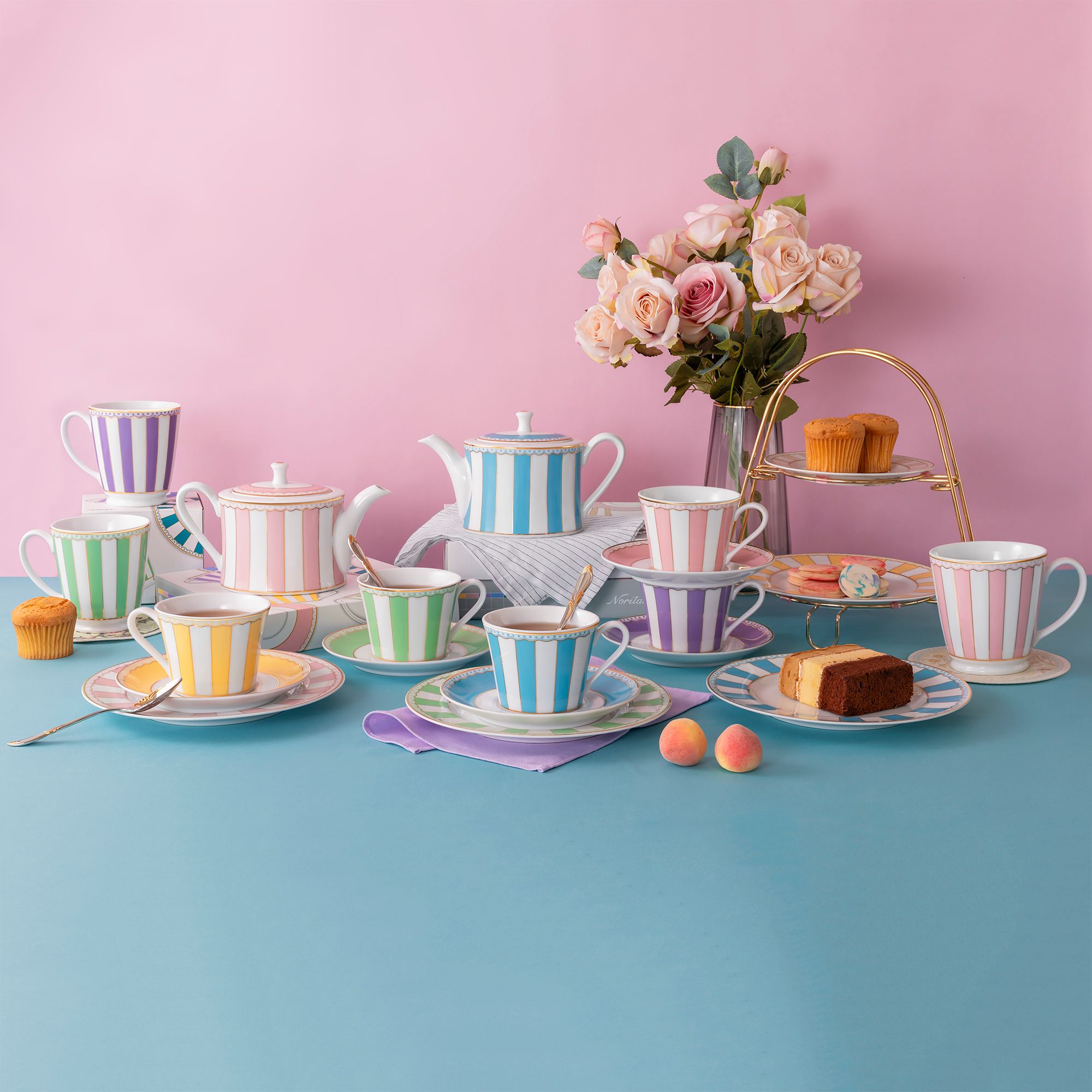  Chén trà (tách trà) 250ml (xanh dương pastel) kèm đĩa lót sứ trắng | CRNIVL Light Blue M-253L - T002B 