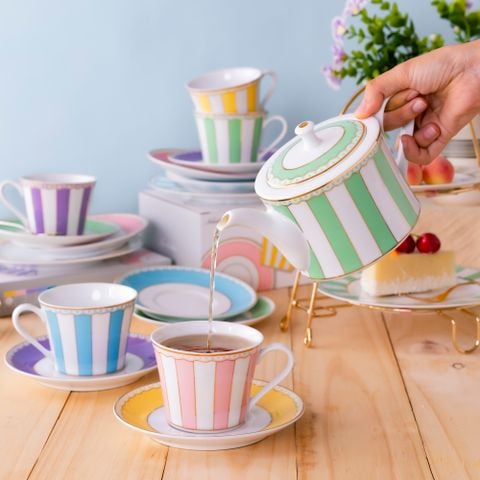  Chén trà (tách trà) 250ml (hồng pastel) kèm đĩa lót sứ trắng | CRNIVL Pink M-249L - T002B 