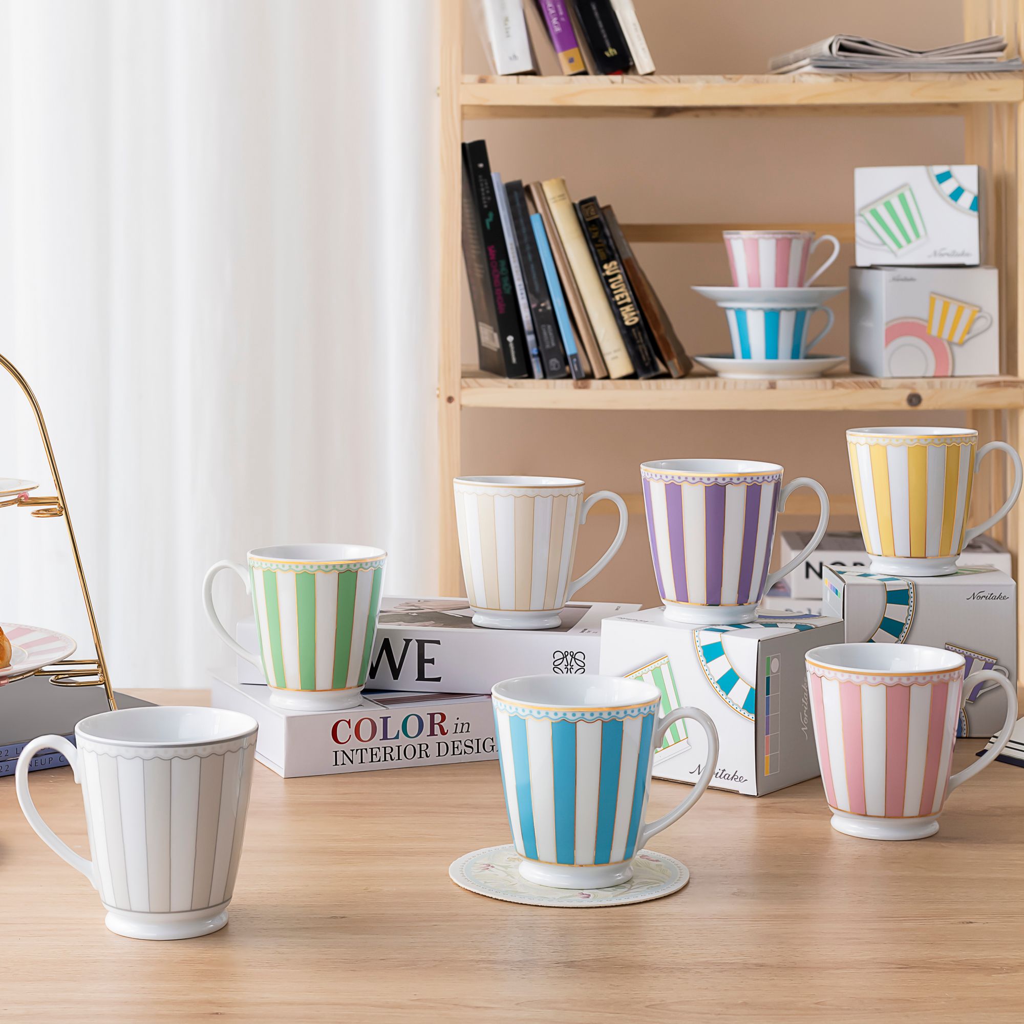  Cốc (ly) uống nước, cà phê 370ml (xanh dương pastel) sứ trắng | CRNIVL Light Blue M-253L - Q001A 