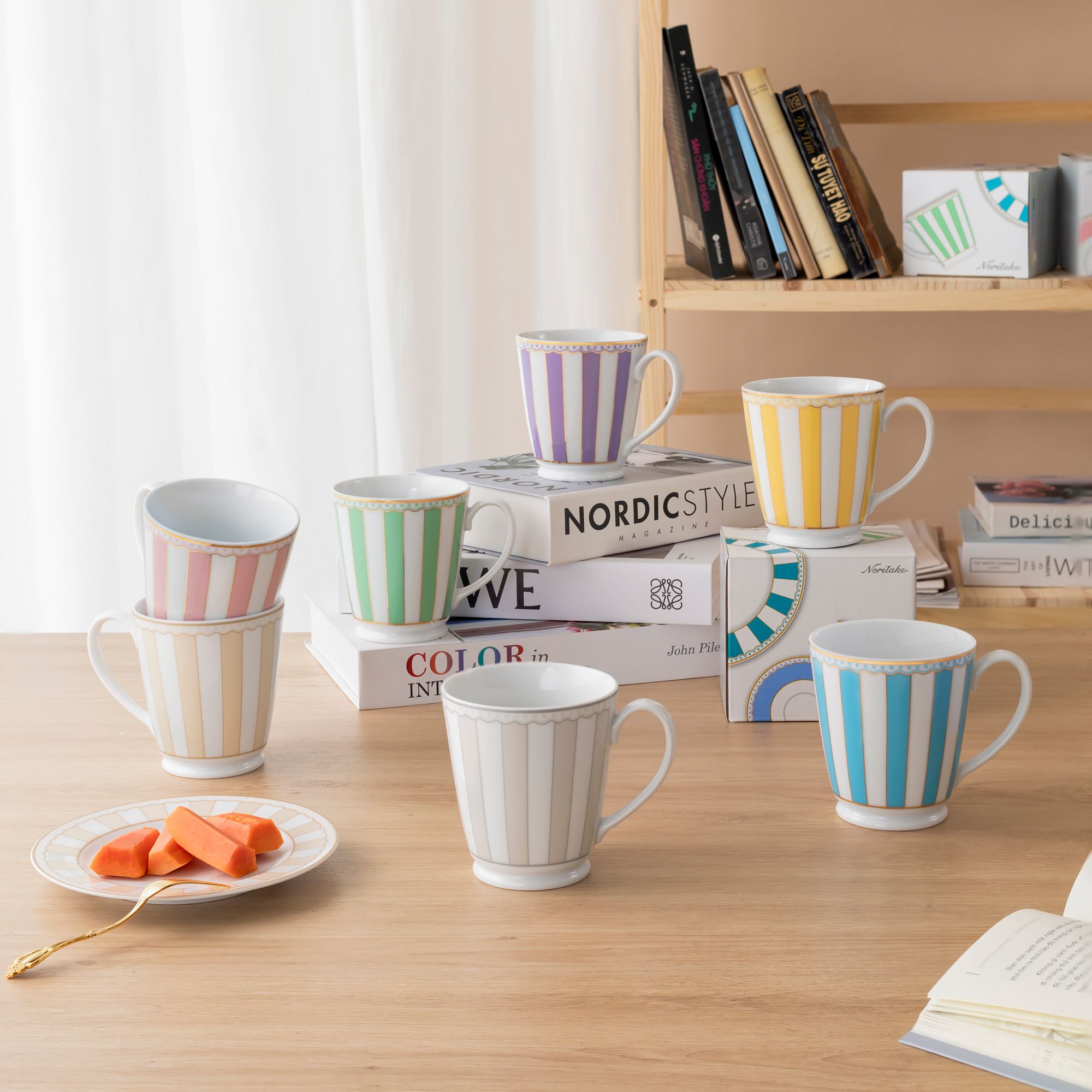  Cốc (ly) uống nước, cà phê 370ml (tím lavender) sứ trắng | CRNIVL Lavender M-248L - Q001A 