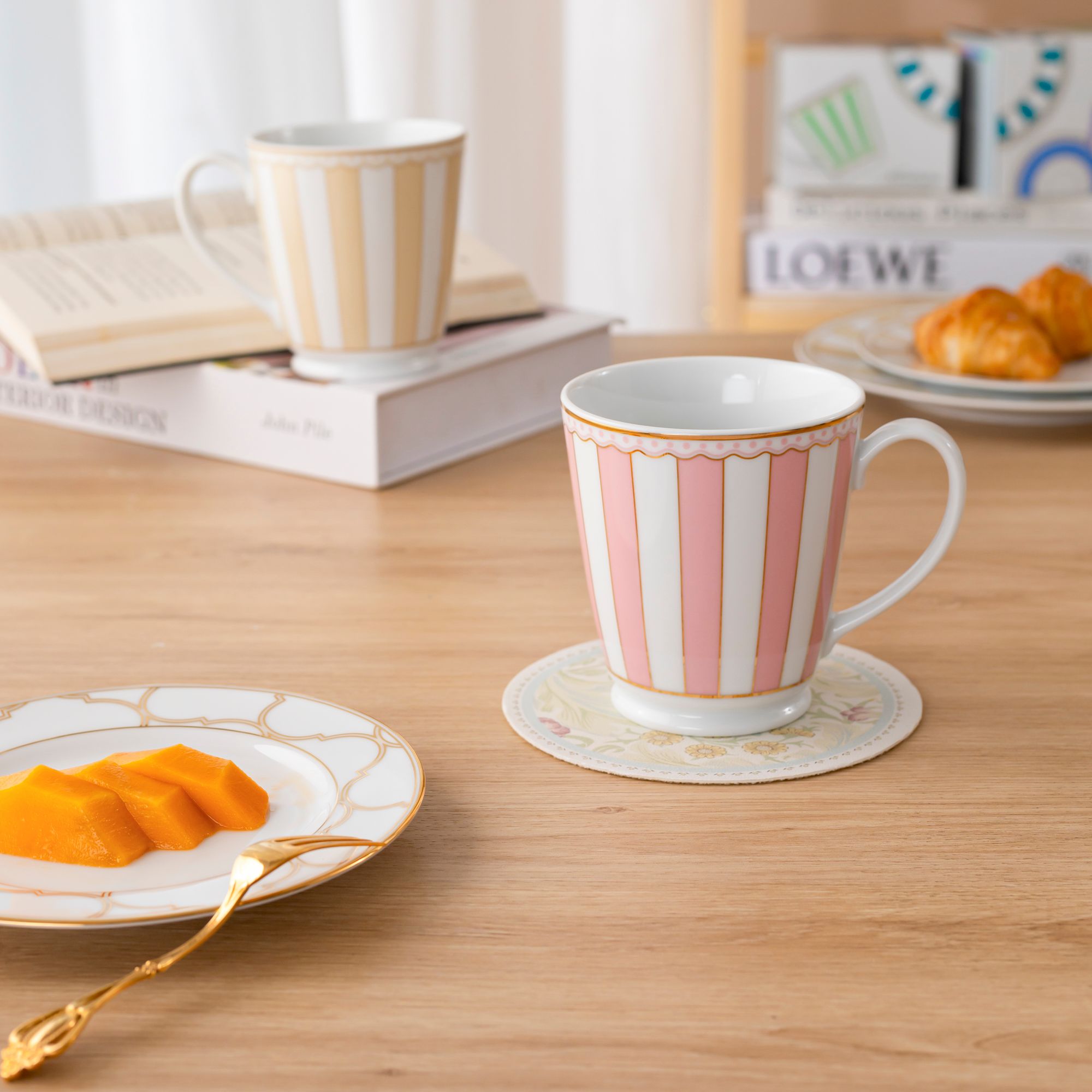  Cốc (ly) uống nước, cà phê 370ml (hồng pastel) sứ trắng | CRNIVL Pink M-249L - Q001A 