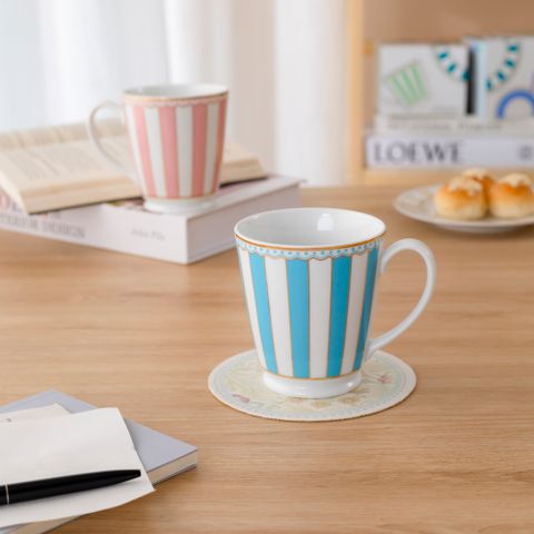  Cốc (ly) uống nước, cà phê 370ml (xanh dương pastel) sứ trắng | CRNIVL Light Blue M-253L - Q001A 