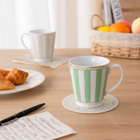  Cốc (ly) uống nước, cà phê 370ml (xanh lá pastel) sứ trắng | CRNIVL Apple Green M-252L - Q001A 