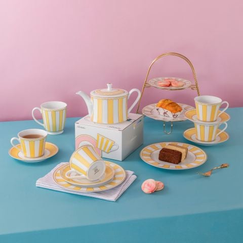  Chén trà (tách trà) 250ml (vàng pastel) kèm đĩa lót sứ trắng | CRNIVL Yellow M-250L - T002B 