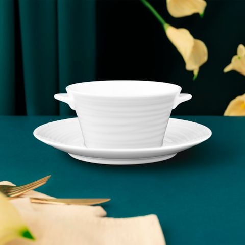  Bát (chén) 225ml ăn súp, yến có quai cầm kèm đĩa lót sứ xương | Conjunto 4943L - T93972 