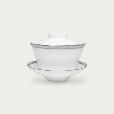  Chén trà (tách trà) châu Á (không quai cầm) 160ml có nắp đậy kèm đĩa lót sứ xương | Rochelle Platinum 4795L - T50157A 
