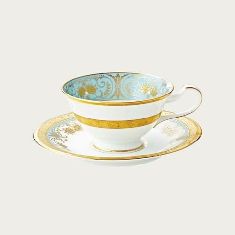  Chén trà (tách trà) dáng loe dung tích 220ml kèm đĩa lót sứ xương Nhật Bản | Georgian Turquoise 4857J - T59587 