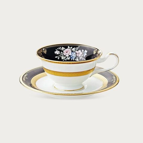  Chén trà (tách trà) dáng loe dung tích 220ml kèm đĩa lót sứ xương Nhật Bản | Evening Majesty 4818-1J - T59587 