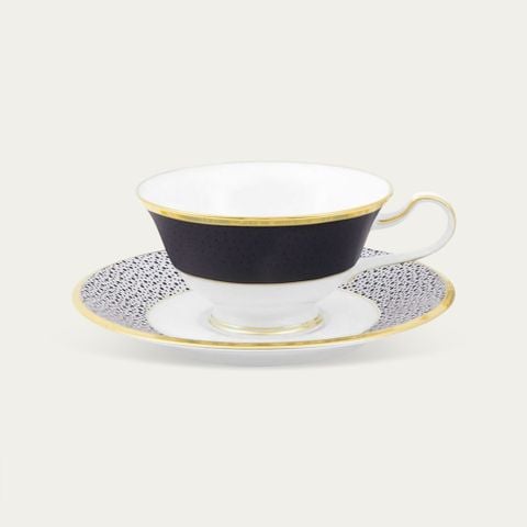 Chén trà (tách trà) dáng loe 220ml kèm đĩa lót (Đen) sứ xương Nhật Bản | Sumi Komon 4949J - T59587 