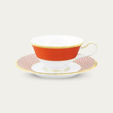  Chén trà (tách trà) dáng loe 220ml kèm đĩa lót (Đỏ) sứ xương Nhật Bản | Ake Komon 4948J - T59587 