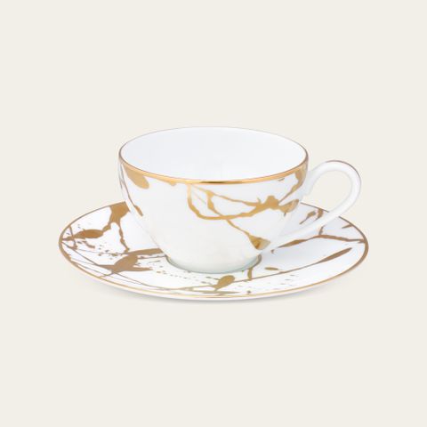  Chén trà (tách trà) kèm đĩa lót 220ml sứ trắng cao cấp | Raptures Gold 10-561L - T94989 