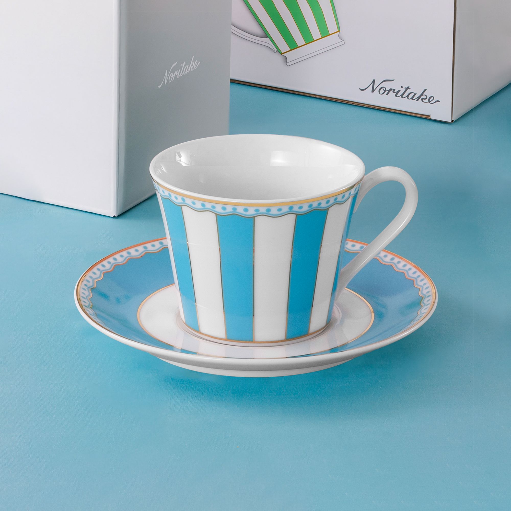  Chén trà (tách trà) 250ml (xanh dương pastel) kèm đĩa lót sứ trắng | CRNIVL Light Blue M-253L - T002B 