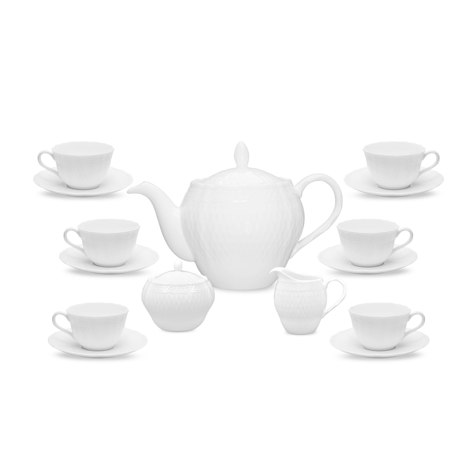  Bộ ấm chén uống trà (ấm 1.120ml, chén 215ml) 15 món sứ trắng cao cấp | Cher Blanc 1655L - T017L 