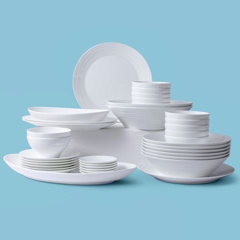  Bộ bát đĩa ăn châu Á 38 món (đĩa oval, bát cơm 12,1cm cho 6 người) sứ xương | Conjunto 4943L - D038AO 