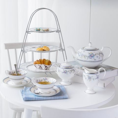  Bộ ấm chén uống trà (ấm 1.150ml, chén 215ml) 18 món sứ xương | Jardin Fleuri 4910L - T020R 