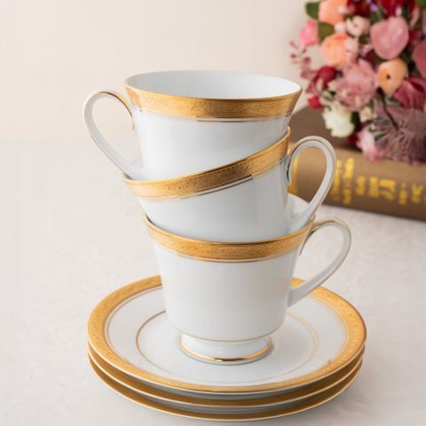  Bộ ấm chén uống trà (ấm 1.200ml, chén 230ml) 15 món sứ trắng | Crestwood Gold 4167L - T017A 