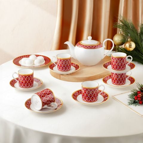  Bộ ấm chén uống trà nhỏ (ấm 650ml, chén 90ml) 13 món sứ xương | Crochet 4966L - T014S 