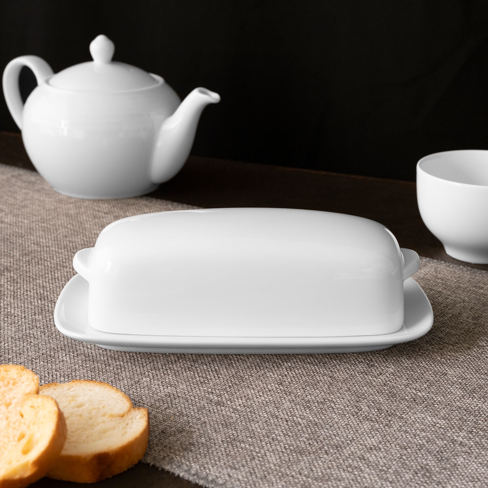  Đĩa đựng bơ (butter) hình chữ nhật dài 20cm kèm nắp đậy sứ trắng | Art Stage 3-336L - T91951 