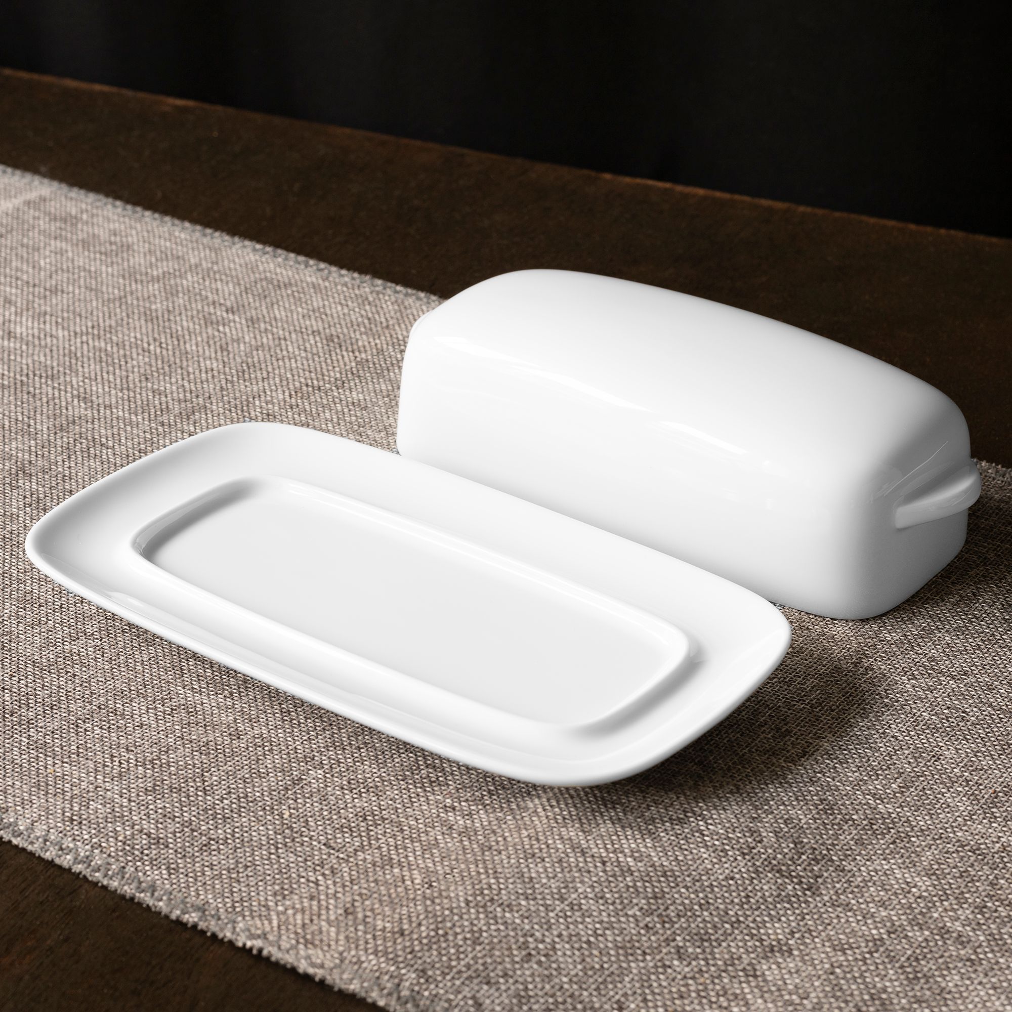  Đĩa đựng bơ (butter) hình chữ nhật dài 20cm kèm nắp đậy sứ trắng | Art Stage 3-336L - T91951 