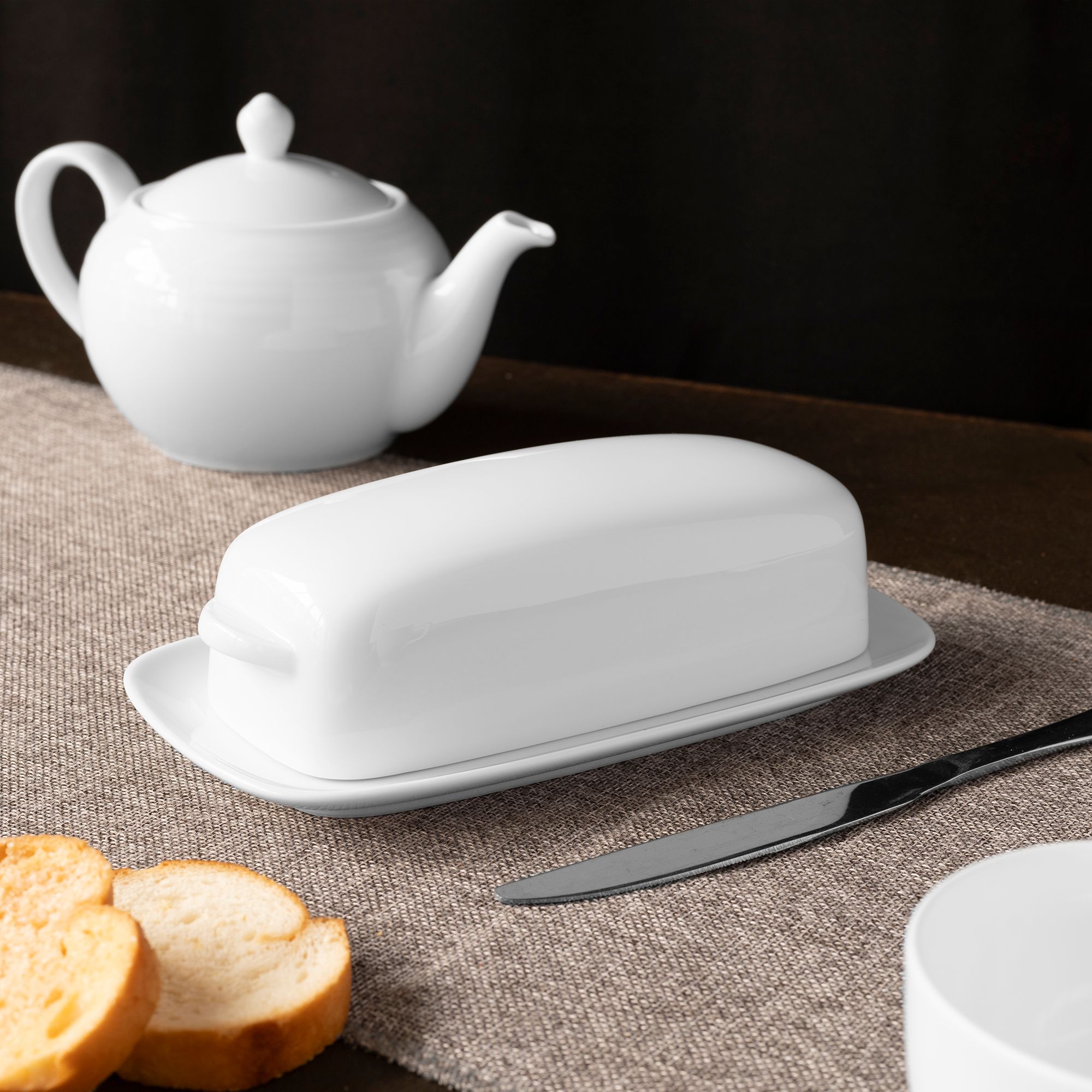  Đĩa đựng bơ (butter) hình chữ nhật dài 20cm kèm nắp đậy sứ trắng | Art Stage 3-336L - T91951 