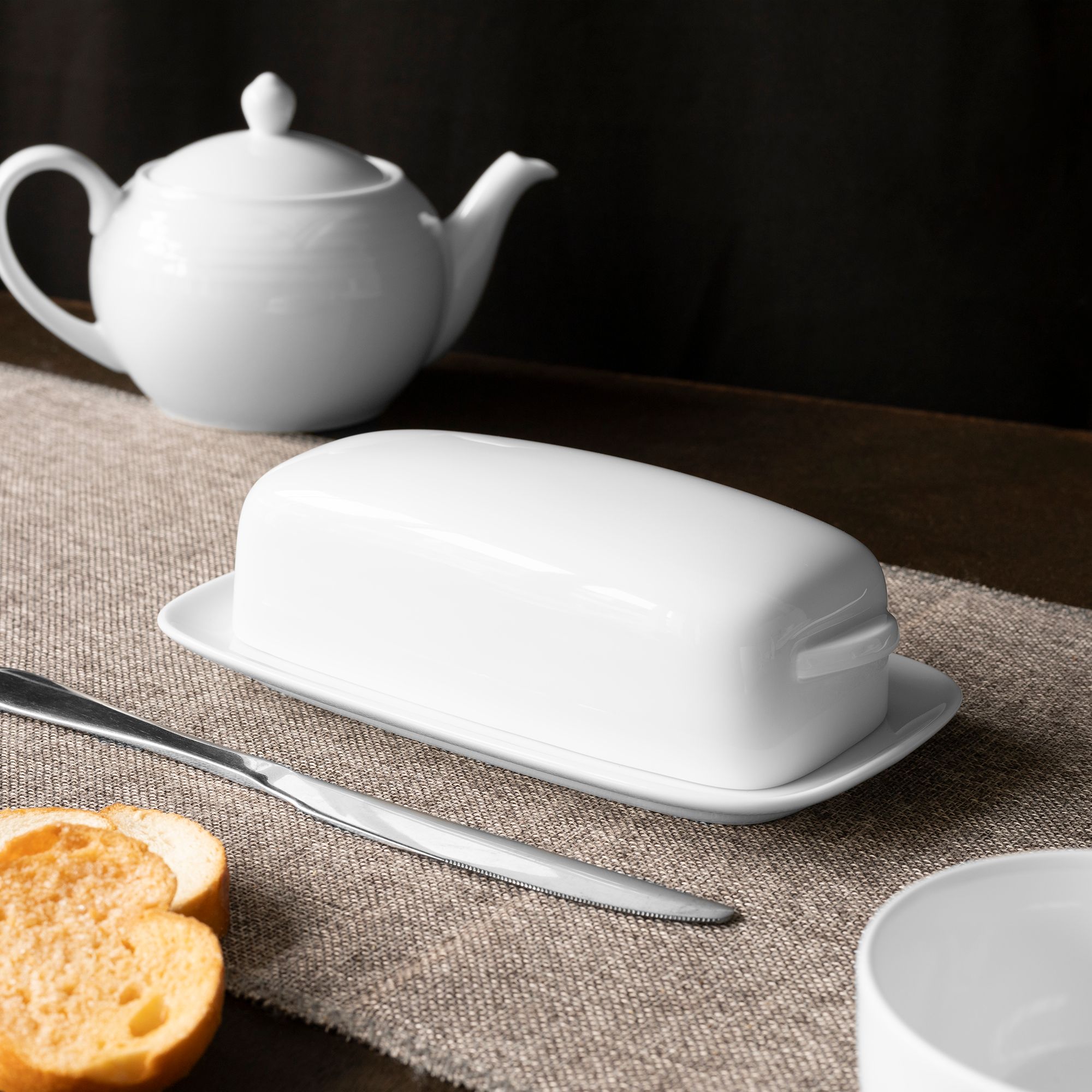  Đĩa đựng bơ (butter) hình chữ nhật dài 20cm kèm nắp đậy sứ trắng | Art Stage 3-336L - T91951 