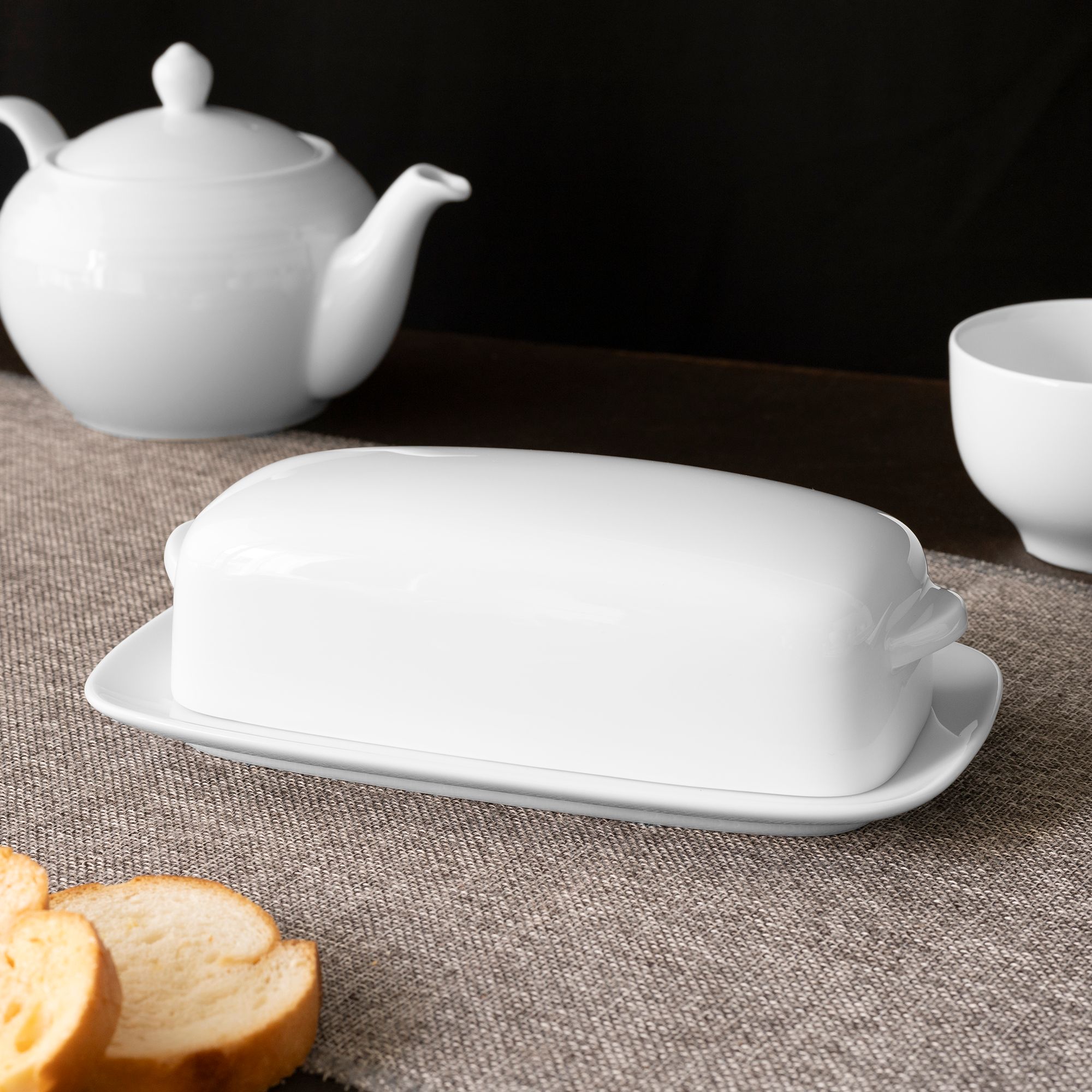  Đĩa đựng bơ (butter) hình chữ nhật dài 20cm kèm nắp đậy sứ trắng | Art Stage 3-336L - T91951 