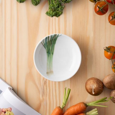  Đĩa tròn 9,8cm (họa tiết hành lá) đựng nước chấm, gia vị sứ trắng | Kyoka Shunsai 1620-1L - 91419 
