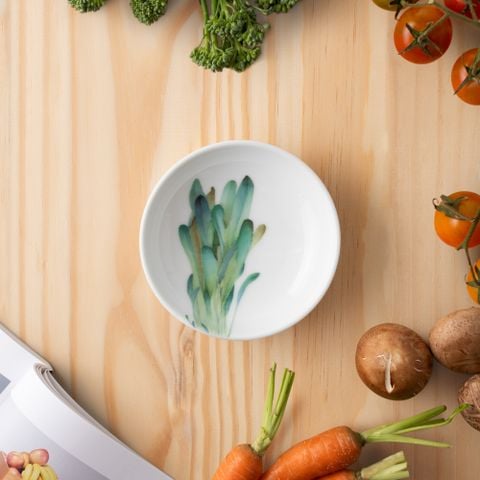  Đĩa tròn 9,8cm (họa tiết cải Mibuna) đựng nước chấm, gia vị sứ trắng | Kyoka Shunsai 1620-2L - 91419 