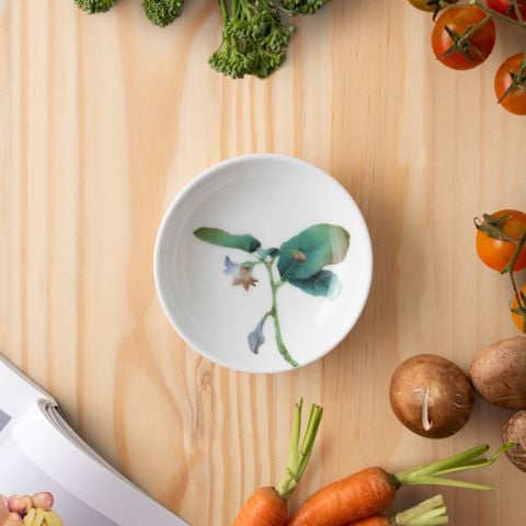  Đĩa tròn 9,8cm (họa tiết cà tím) đựng nước chấm, gia vị sứ trắng | Kyoka Shunsai 1620-5L - 91419 