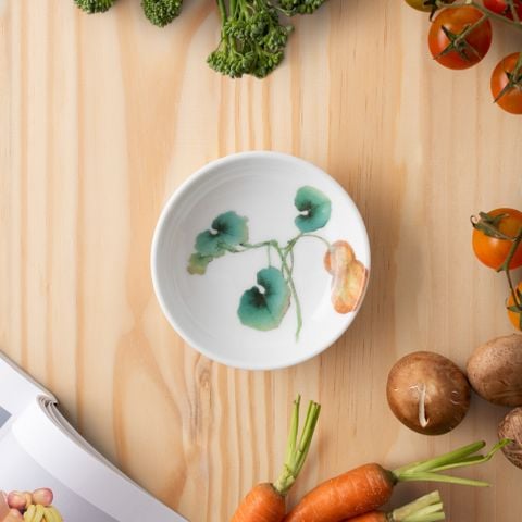  Đĩa tròn 9,8cm (họa tiết bí đỏ) đựng nước chấm, gia vị sứ trắng | Kyoka Shunsai 1620-6L - 91419 
