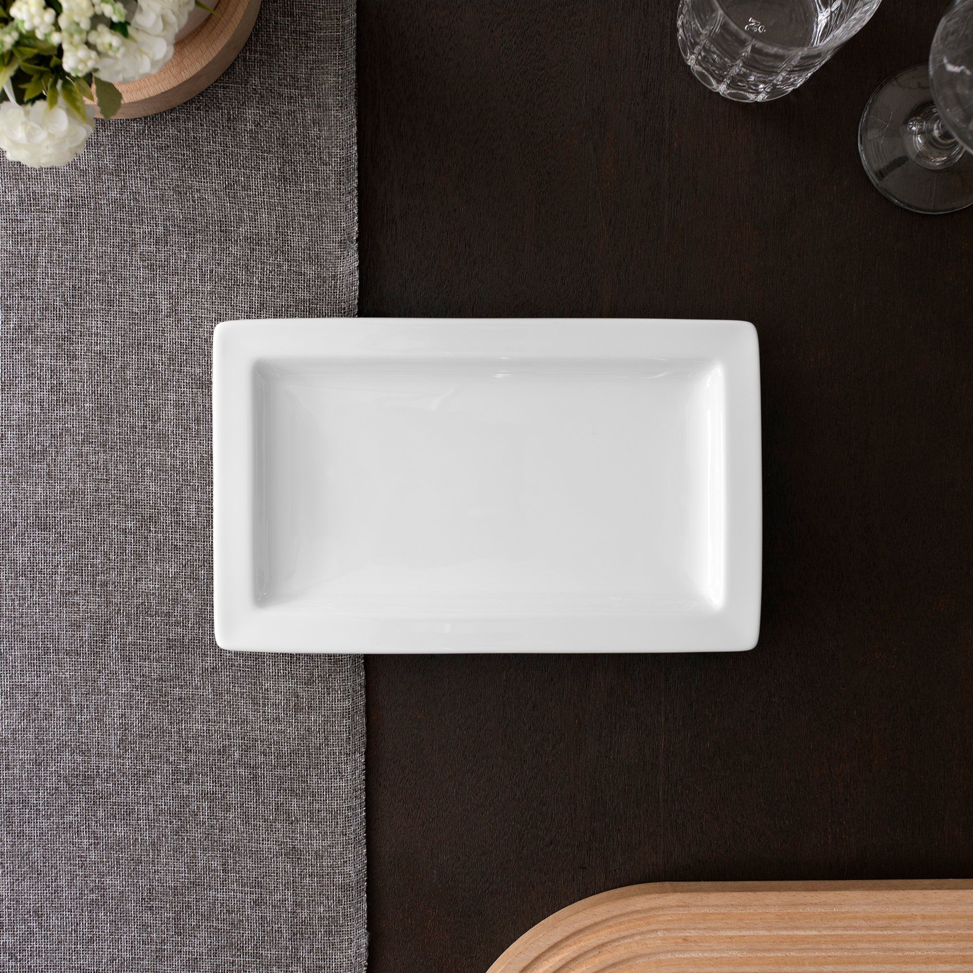  Đĩa chữ nhật cỡ vừa (MD) dài 26,2cm sứ trắng | Art Stage 1609L - 91143 