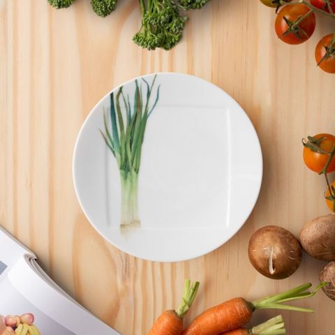  Đĩa tròn cỡ nhỏ 15,5cm (họa tiết hành lá) lót bát (chén) cơm 11,1cm sứ trắng | Kyoka Shunsai 1620-1L - 94531 