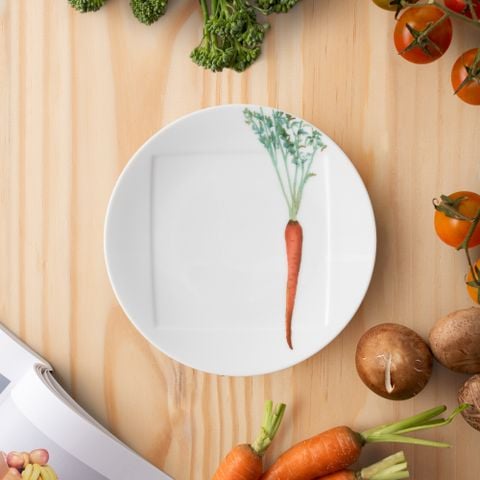  Đĩa tròn cỡ nhỏ 15,5cm (họa tiết cà rốt) lót bát (chén) cơm 11,1cm sứ trắng | Kyoka Shunsai 1620-3L - 94531 