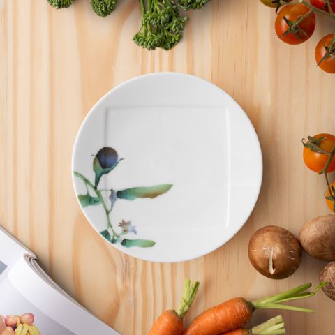  Đĩa tròn cỡ nhỏ 15,5cm (họa tiết cà tím) lót bát (chén) cơm 11,1cm sứ trắng | Kyoka Shunsai 1620-5L - 94531 
