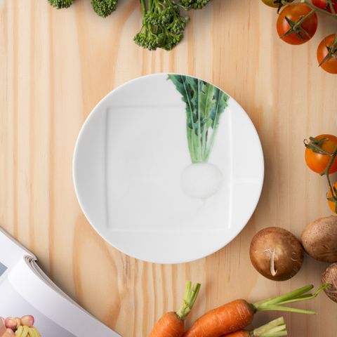  Đĩa tròn cỡ nhỏ 15,5cm (họa tiết củ cải trắng) lót bát (chén) cơm 11,1cm sứ trắng | Kyoka Shunsai 1620-7L - 94531 