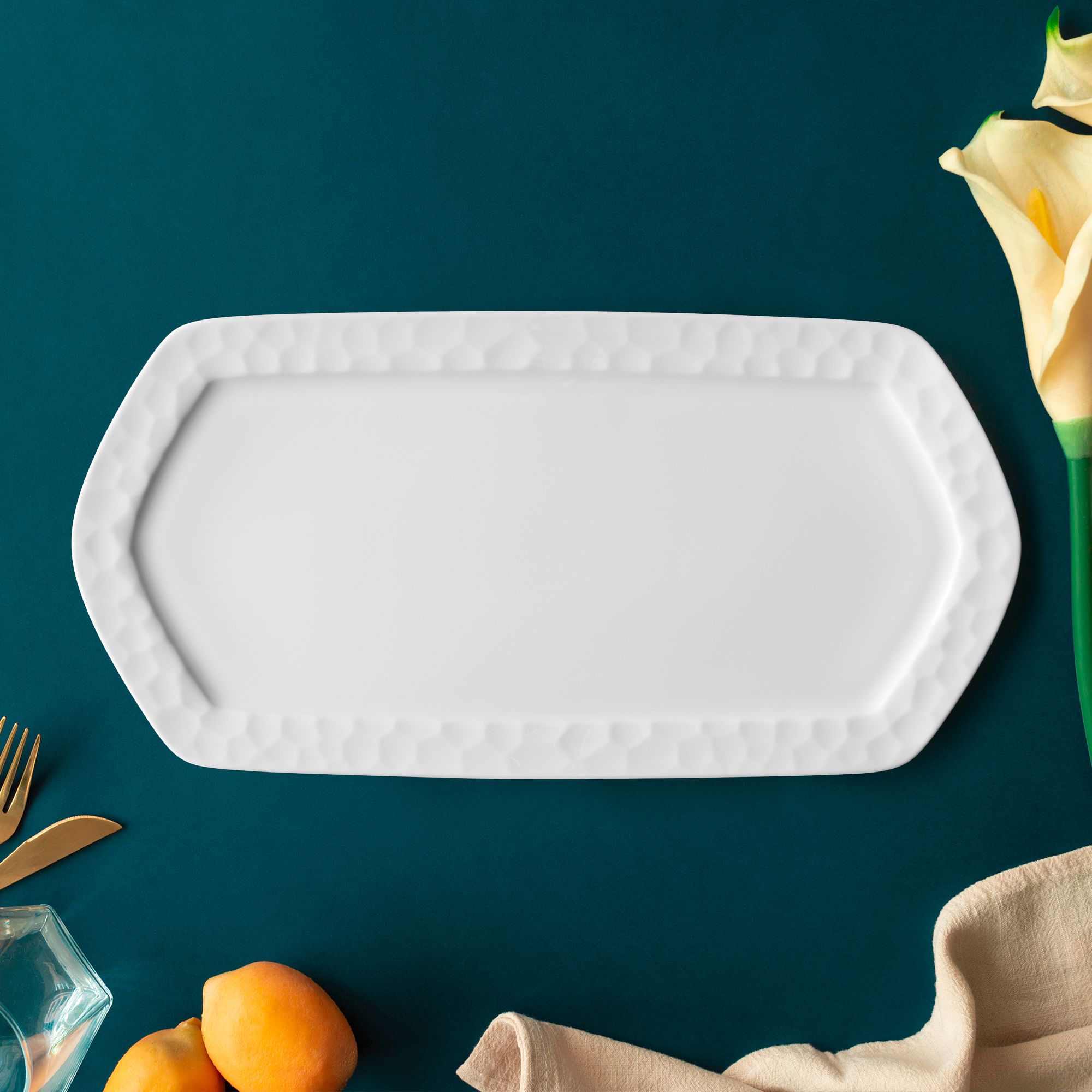  Đĩa hình lục giác (Hexagon) dài 40,4cm sứ xương | Conjunto 4943L - 93976 