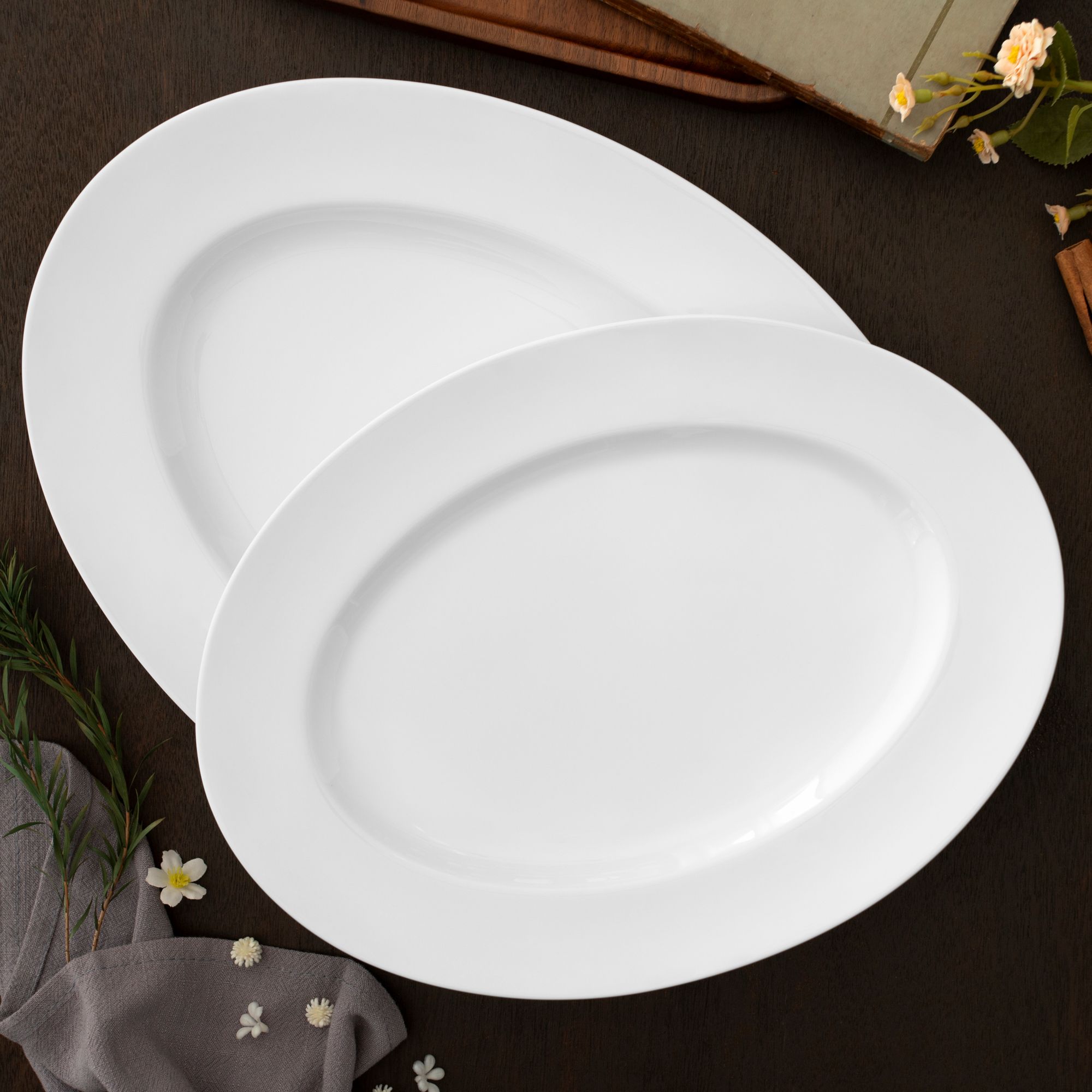  Đĩa Oval cỡ vừa (MD) dài 36,8cm sứ xương | Plain White 4833L - 97244 
