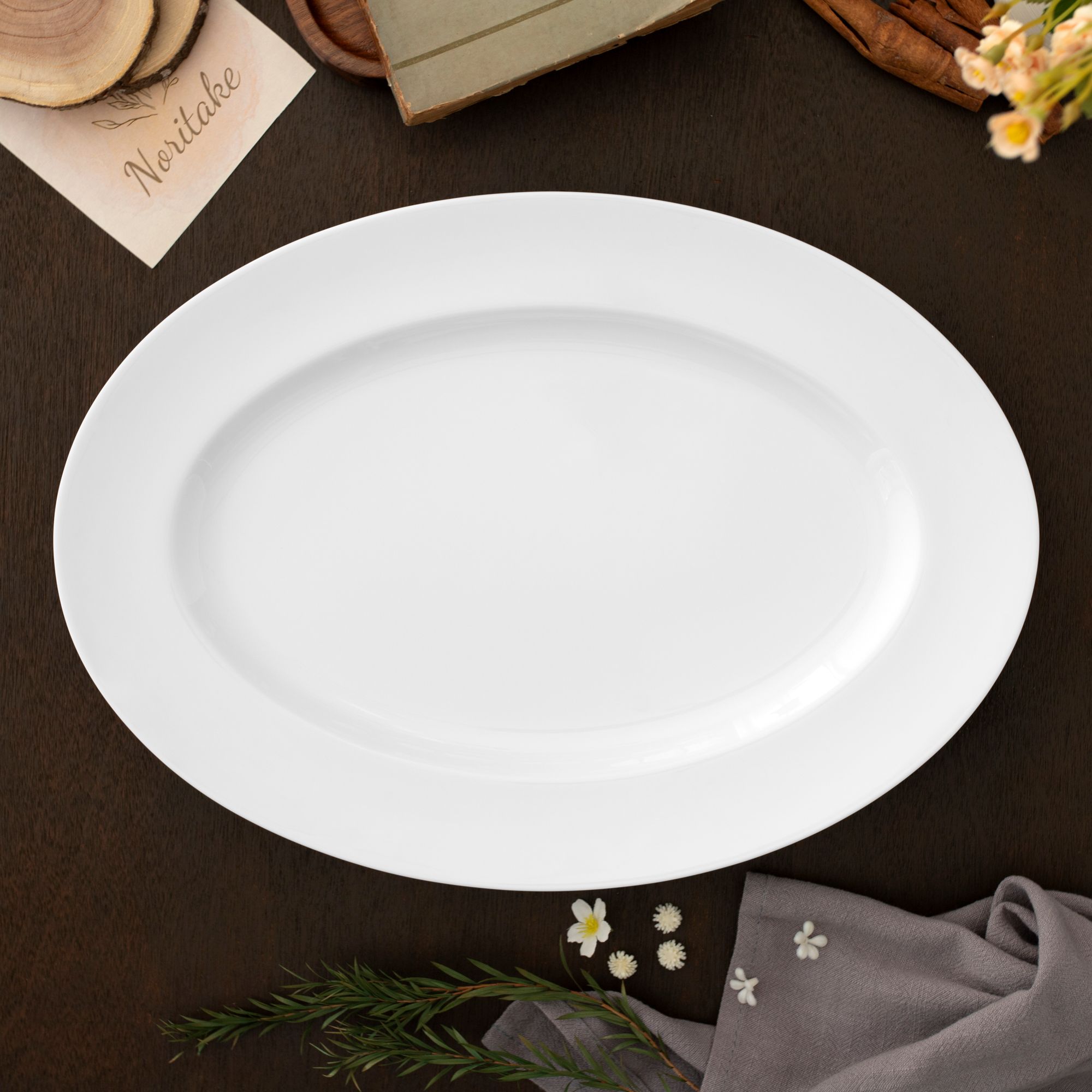  Đĩa Oval cỡ vừa (MD) dài 36,8cm sứ xương | Plain White 4833L - 97244 