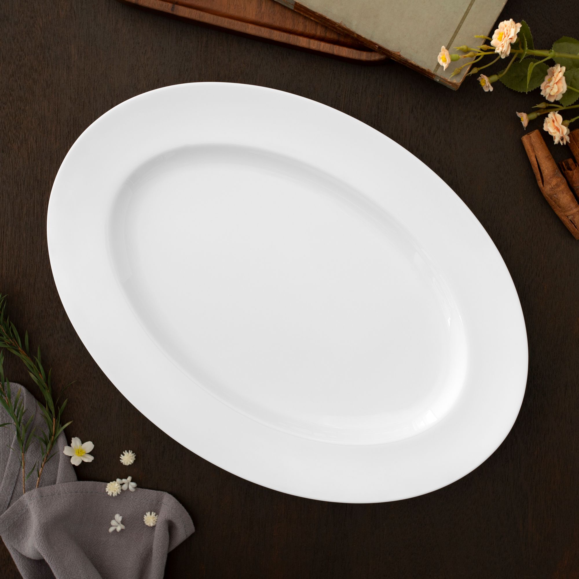  Đĩa Oval cỡ vừa (MD) dài 36,8cm sứ xương | Plain White 4833L - 97244 