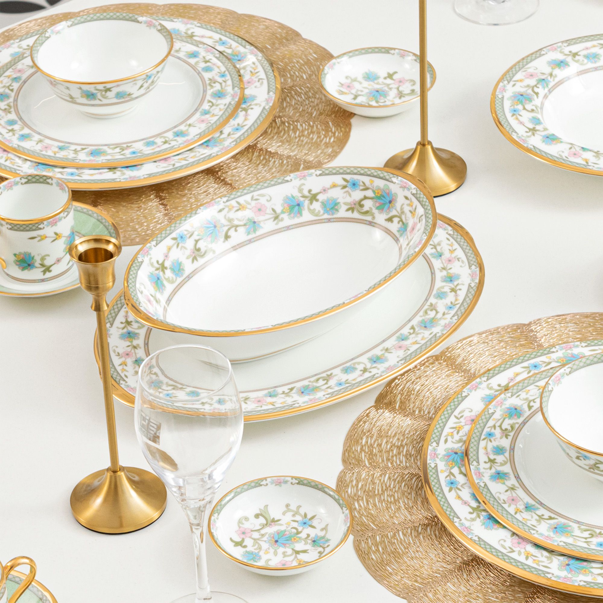  Bộ bát đĩa ăn châu Á đầy đủ 38 món (cho 6 người) sứ xương Nhật Bản | Yoshino 9983J - D038AA 