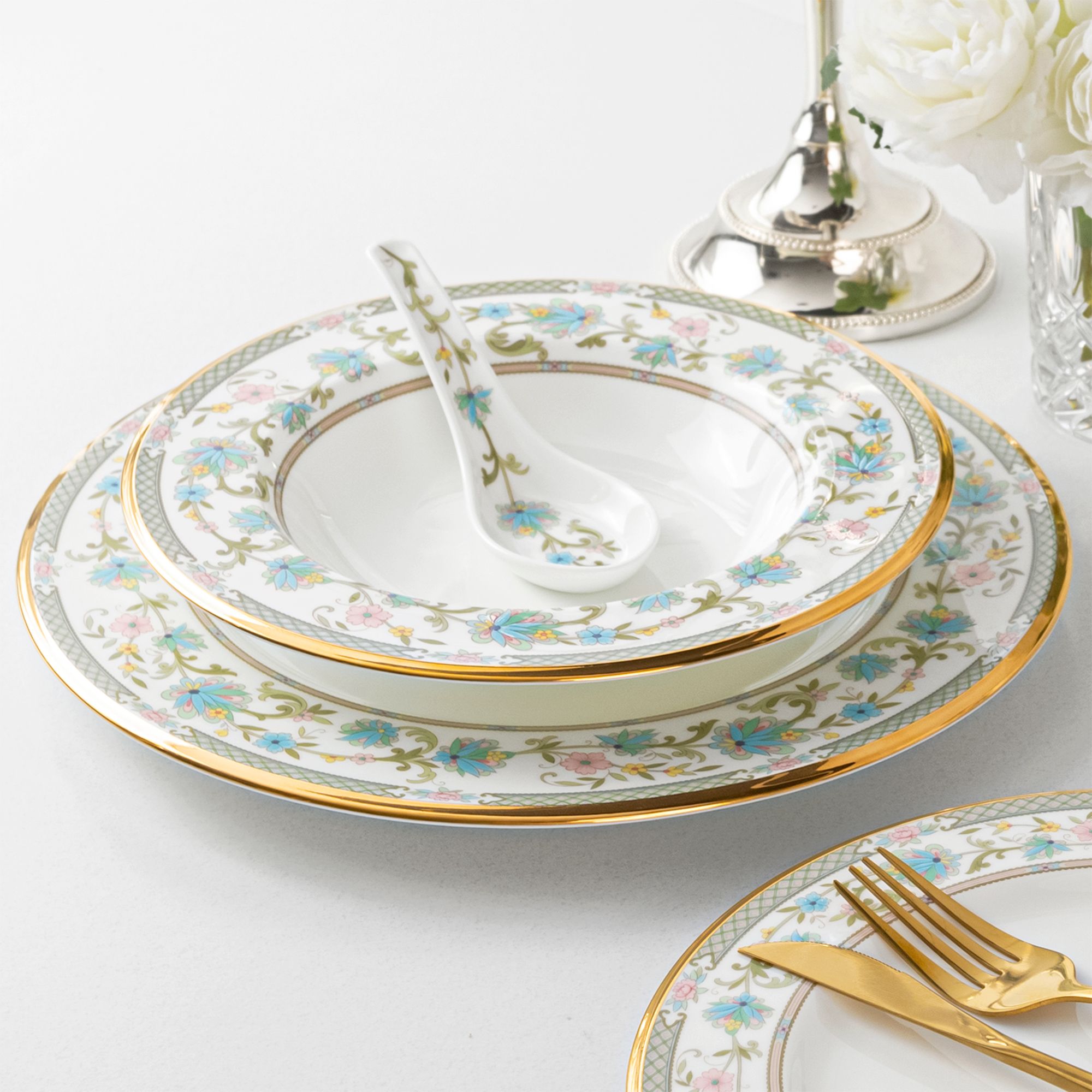  Bộ bát đĩa ăn châu Á đầy đủ 38 món (cho 6 người) sứ xương Nhật Bản | Yoshino 9983J - D038AA 