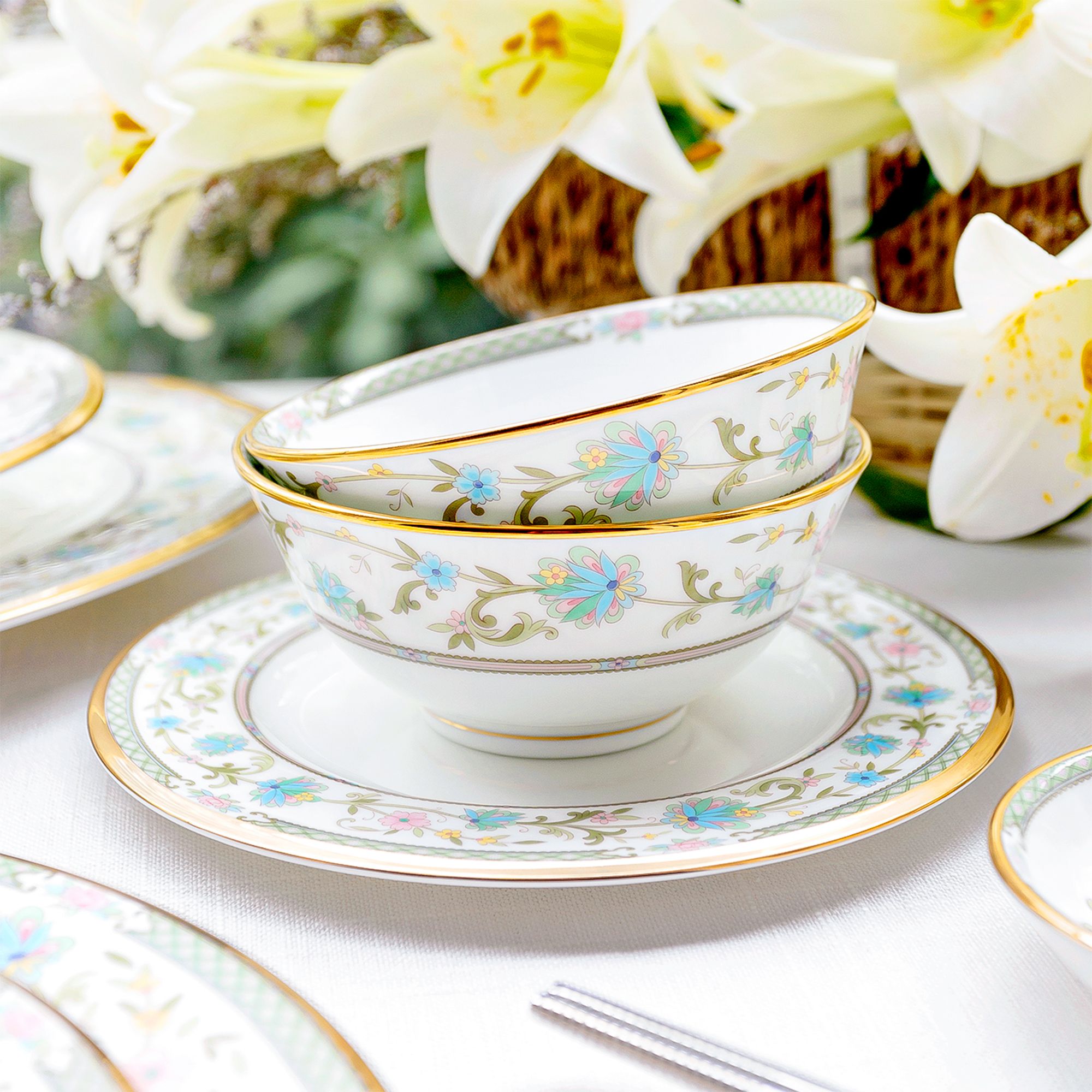  Bộ bát đĩa ăn châu Á cơ bản 22 món (cho 6 người) sứ xương Nhật Bản | Yoshino 9983J - D022AA 