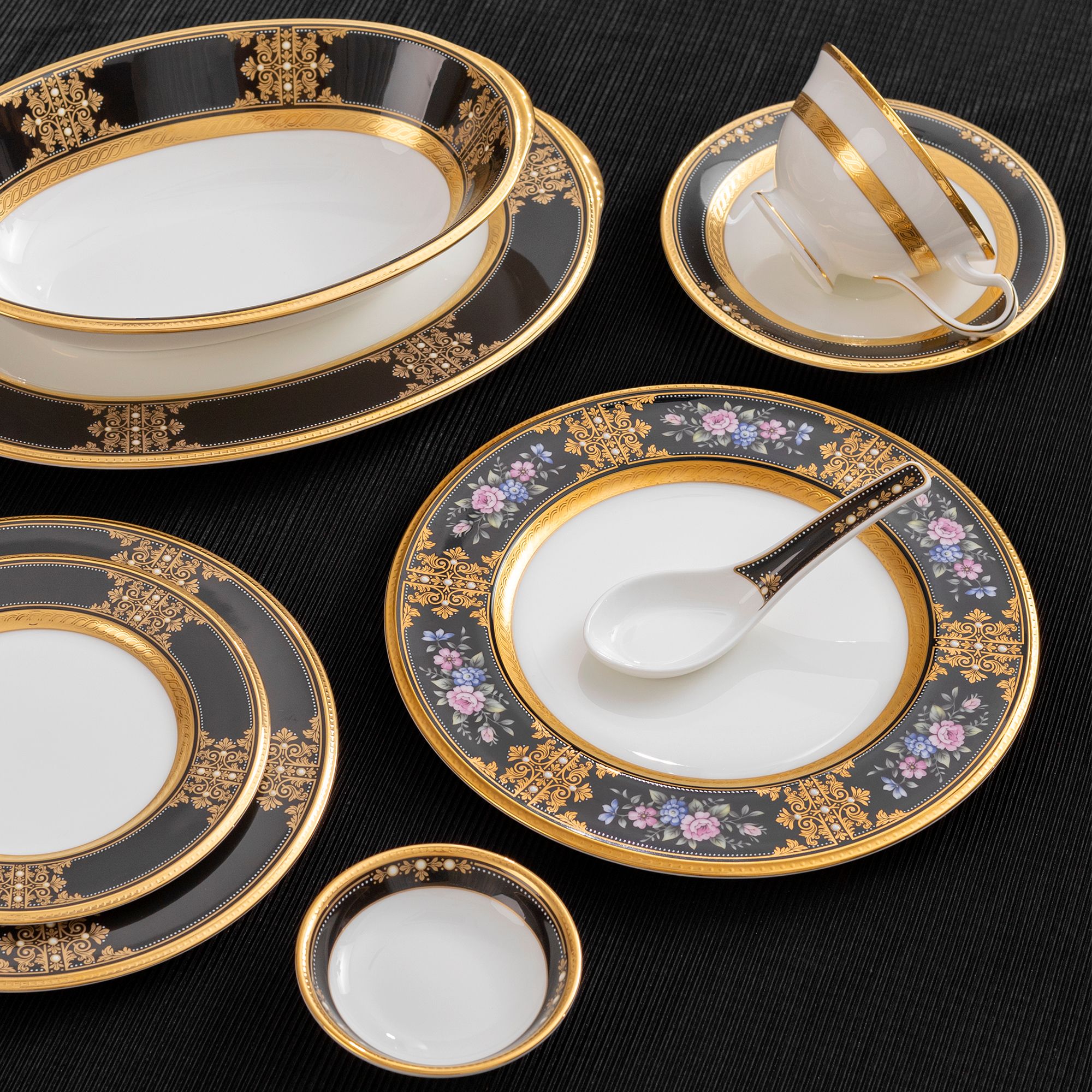  Đĩa tròn cỡ vừa (loại đặc biệt) đường kính 24cm sứ xương Nhật Bản | Evening Majesty 4818-1J - 59516 