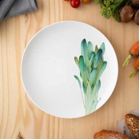  Đĩa coupe đường kính 24,1cm (họa tiết cải Mibuna) sứ trắng | Kyoka Shunsai 1620-2L - 91816 