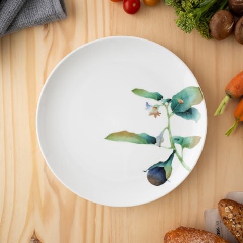  Đĩa coupe đường kính 24,1cm (họa tiết cà tím) sứ trắng | Kyoka Shunsai 1620-5L - 91816 