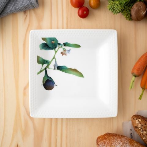  Đĩa vuông cỡ nhỏ cạnh dài 19,2cm (họa tiết cà tím) sứ trắng | Kyoka Shunsai 1620-5L - 94540 