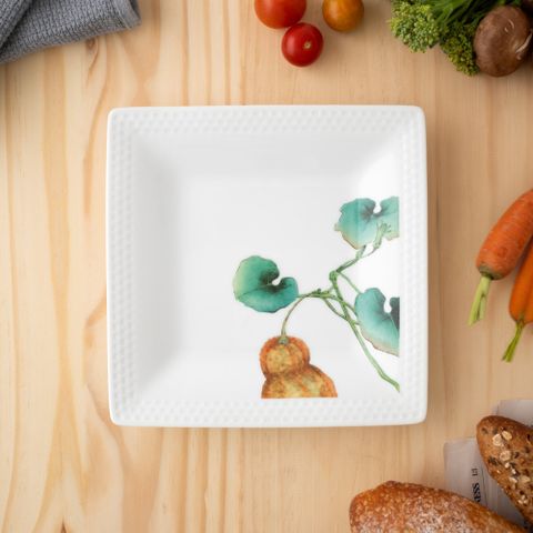  Đĩa vuông cỡ nhỏ cạnh dài 19,2cm (họa tiết bí đỏ) sứ trắng | Kyoka Shunsai 1620-6L - 94540 